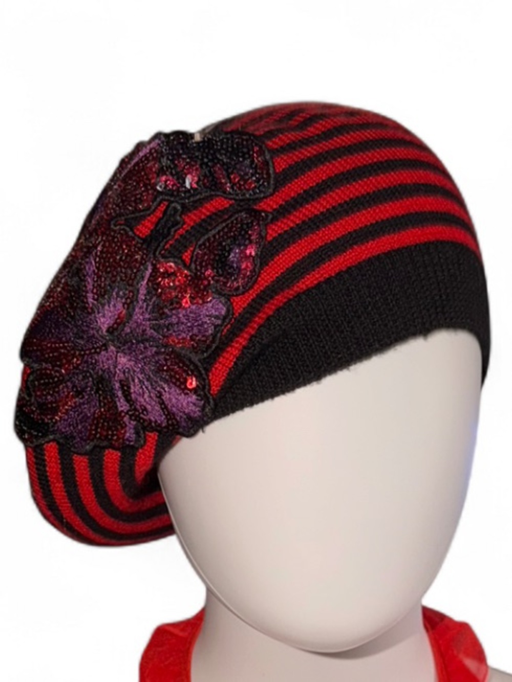 RARE SONIA RYKEL Sequin Striped Knit Beret Avant Garde Dopamine Cabinchic Glam
